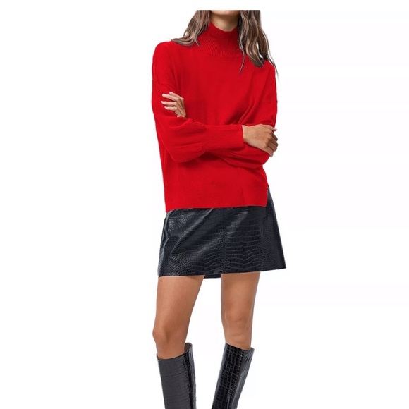 French Connection Sweaters - French Connection Sweater - red soft roll neck long sleeve